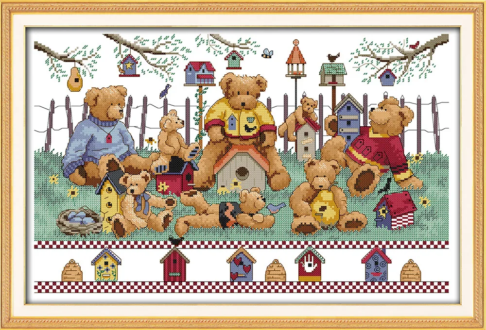 

Little bear party cross stitch kit cartoon animal print stamped 14ct 11ct hand embroidery DIY handmade needlework supplies bag
