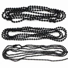 5 шт./лот, 3 размера, 1,5 мм, 2,0 мм и 2,4 мм, черные бусины, цепочка, ожерелье, разъем из бисера 65 см(25,5 дюйма