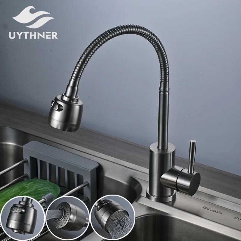 

Stainless Steel Kitchen Sink Faucet Single Handle 2-ways outlet water Mixer Tap 360 Degree Rotating Spout