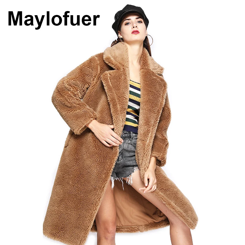

Maylofuer Teddy Style New Oversize Real Lamb Fur Coat Women Fur Winter Natural Genuine Wool Sheep Fur Long Coats Loose Jackets