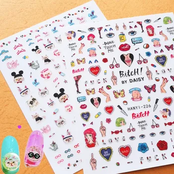 

Newest HANYI-224 226 3d nail sticker Japan Harajuku style nail decals back glue decoration tools for nail art wraps
