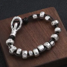 999 стерлингового серебра бисера шнур звено цепи мужчины браслет для женщин 19 см A2953