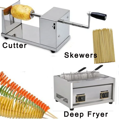 3 in 1 Manual Tornado Potato Cutter + LPG Gas Deep Fryer + Bamboo