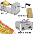 3 in 1 Manual Tornado Potato Cutter + LPG Gas Deep Fryer + Bamboo Skewers for Spiral Twister Potato