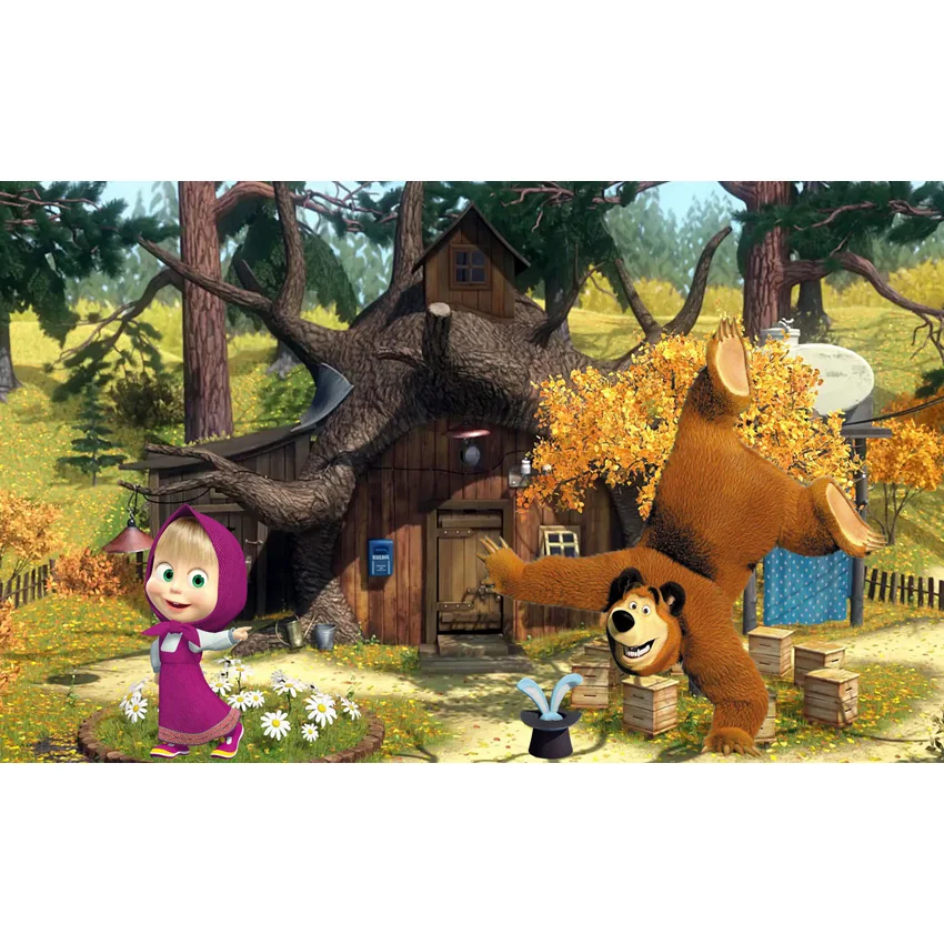 

5x7FT Vinyl photography backdrops Happy Birthday Photo Background cartoon masha and Bear forest photography studio props S-2725