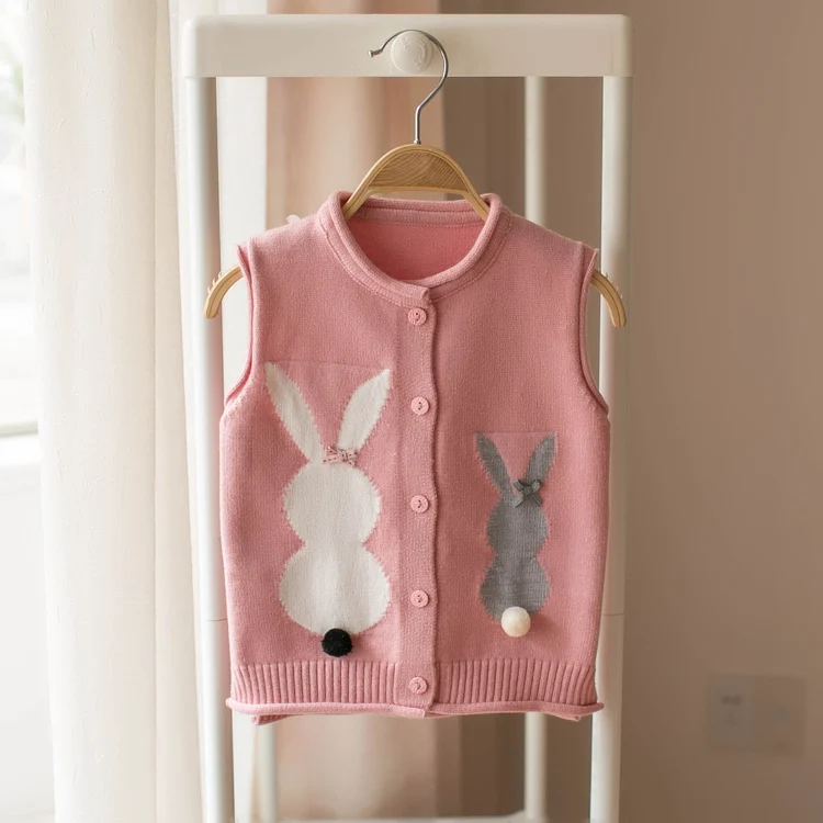 2019 spring children's sweater kids girls two rabbit vests sweater cute