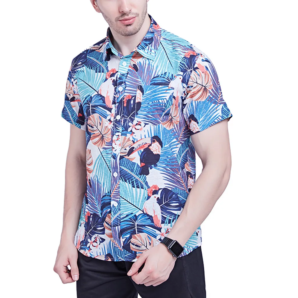 Mens Beach Hawaiian Shirt Tropical Summer Short Sleeve Shirt Men Brand