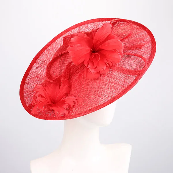 Очаровательные женские свадебные шляпы для шляпы-федоры для посещения церкви шляпа винтажная красная Цветочная льняная шапка коктейльный Чай Вечерние головные уборы для девочек - Цвет: Красный