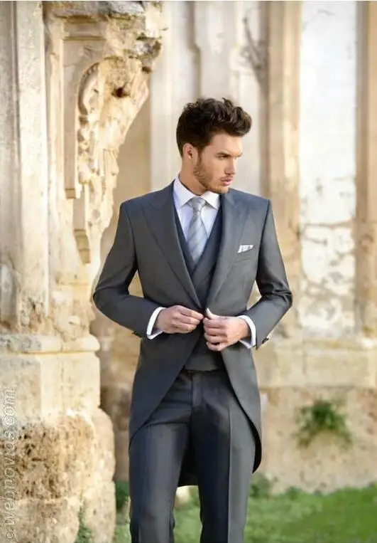 2017 Tailcoat Custom Wedding Suits For Men Formal Grey Groom Tuxedos