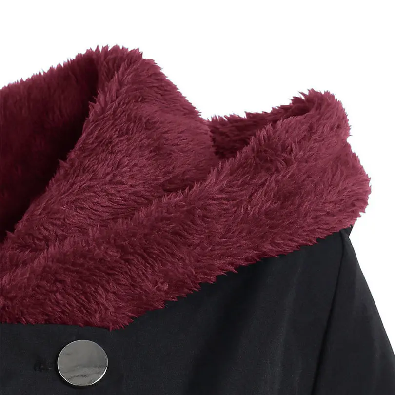 New Women fashion Plus Size Asymmetric Keep Warm Fleece Hooded Single Breasted Long Drap Buttons Coat #4F10 (15)