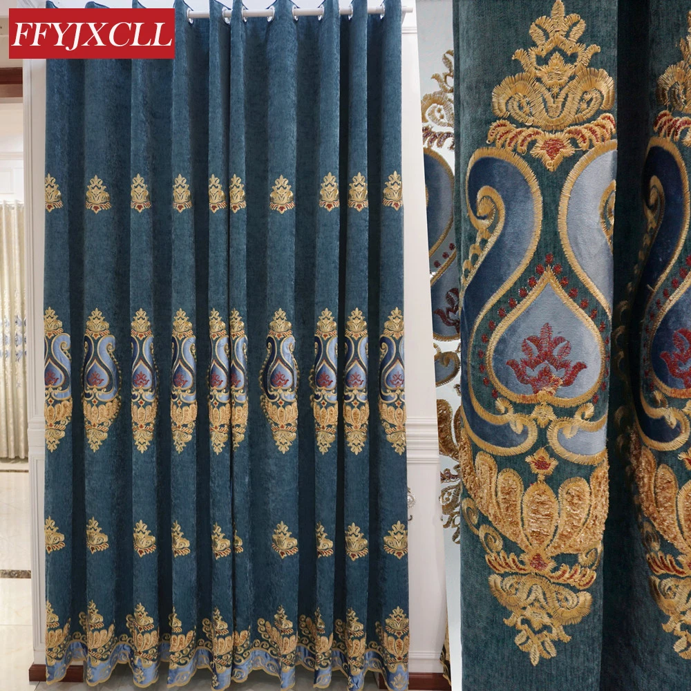 

Geometric Embroidered Luxury Europe Beautiful Blackout Curtains For living Room Bedroom Window Curtains Drapes Decoration