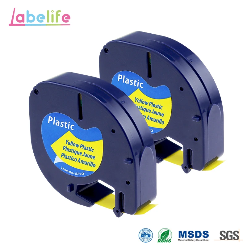 Labelife 2 шт. Dymo 91332 (91222 91202 59423) пластиковая лента Черная на желтом 12 мм * 4 м