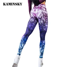 Kaminsky женские леггинсы с высокой талией, Полиэстеровые джеггинсы с геометрическим принтом, эластичные стандартные женские леггинсы для фитнеса