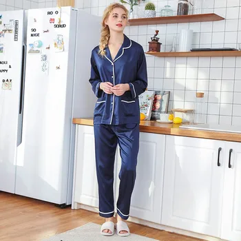 

Sexy Fashion Nightgown Sleepwear Silk Homewear Pigiama Donna Womens Solid Color Satin Pajamas Set Bride Pizama Damska Bawelna