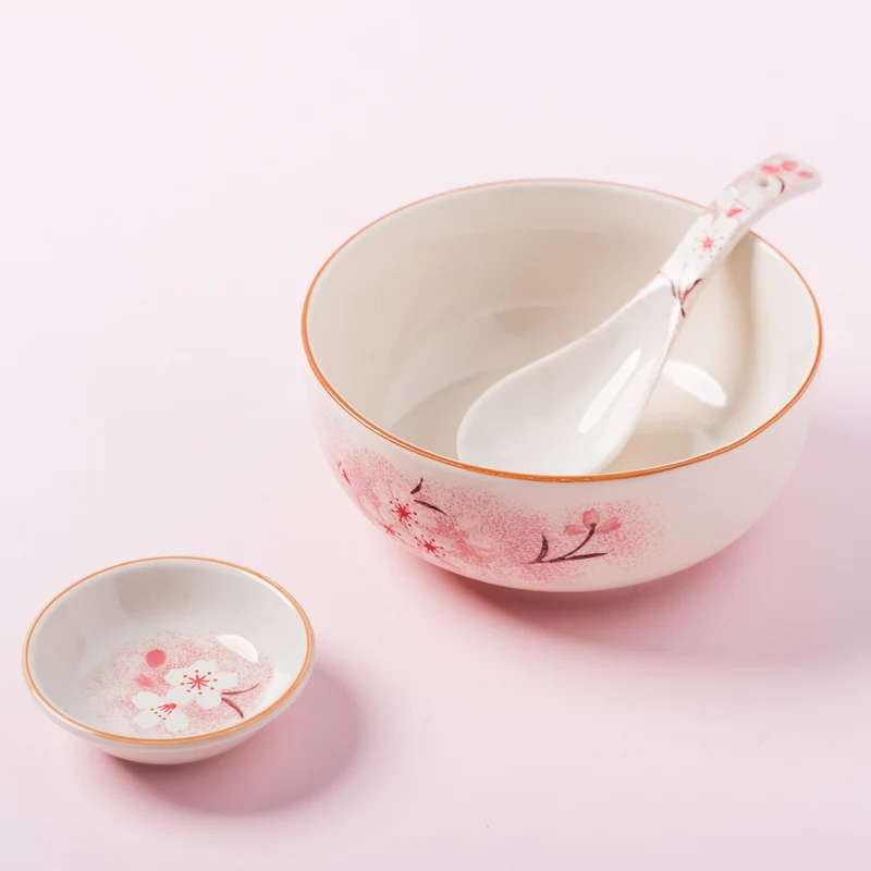 Pink Porcelain Plate Ceramic Dinner Dish Plate Rice Bowl Soup Plates Dinnerware Sets Tableware