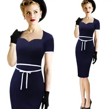 R & H de Las Mujeres Del Verano Elegante de Manga Corta Vintage Wear To Work Oficina de Negocios Partido de Coctel de Bodycon Lápiz de Las Mujeres Delgadas vestido