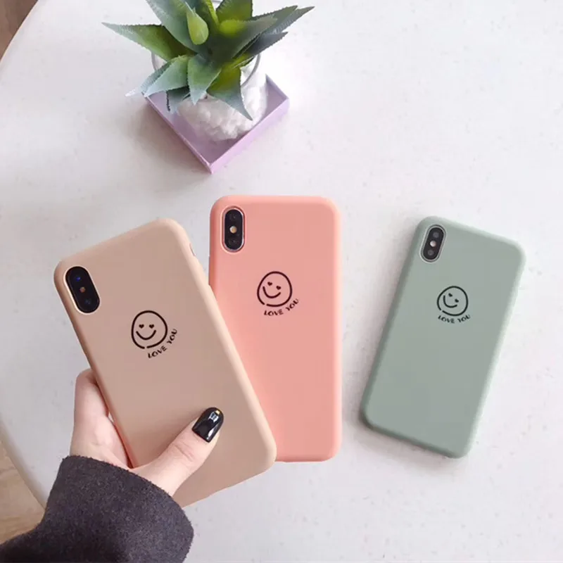 

For iPhone 7 Cute Candy Color Smiley Face Pattern Cases For iPhone 6 6S 7 8 Plus X XS XR MAX Soft Silicone TPU Phone Shell Capa