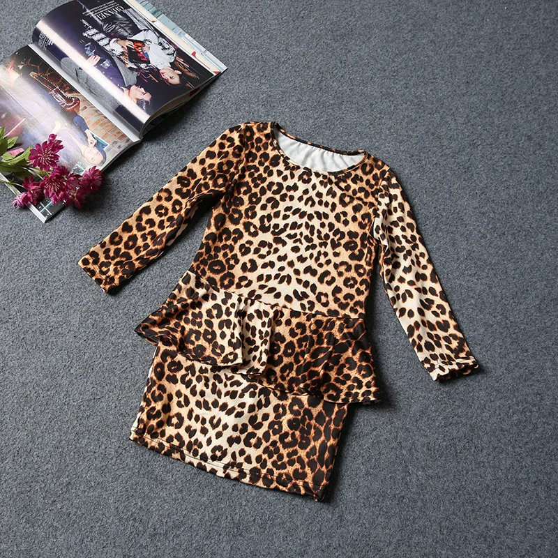 OLEKID/Коллекция года, летнее леопардовое платье с длинными рукавами для девочек Брендовое детское платье из 2 предметов для девочек Одежда для детей возрастом от 2 до 6 лет