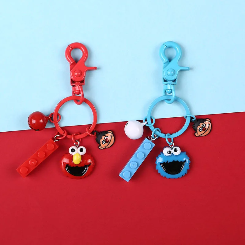 

Cartoon Sesame Street Cosplay Toy Animals Figures Charms Keychains PVC ELMO COOKIE MONSTER Women Trinket Keyrings Jewelry