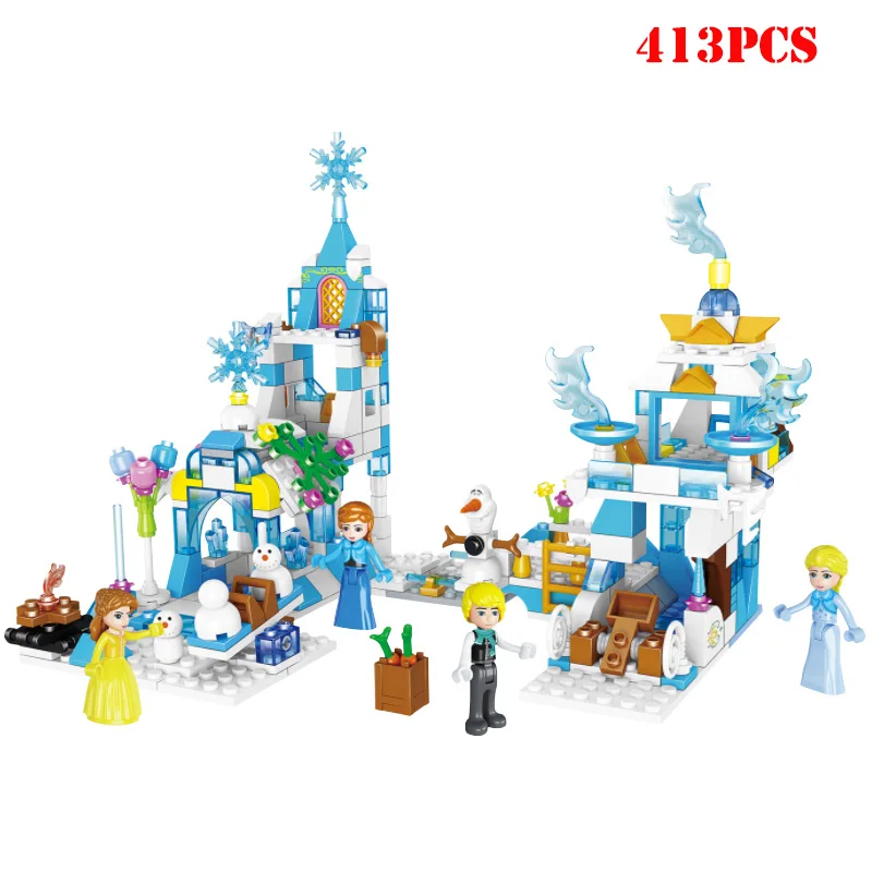 

Girls Princess Elsa Anna Figures Ice Castle Building Blocks Child Toys Set Compatible Legoing Friends City Enlighten Bricks Gift