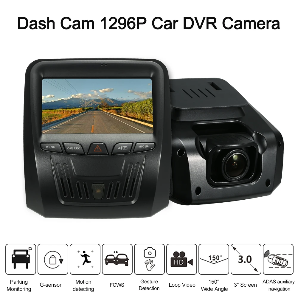 KKMOON 3" Dash Cam 1296P Car DVR Camera Gesture Recognition / FCWS