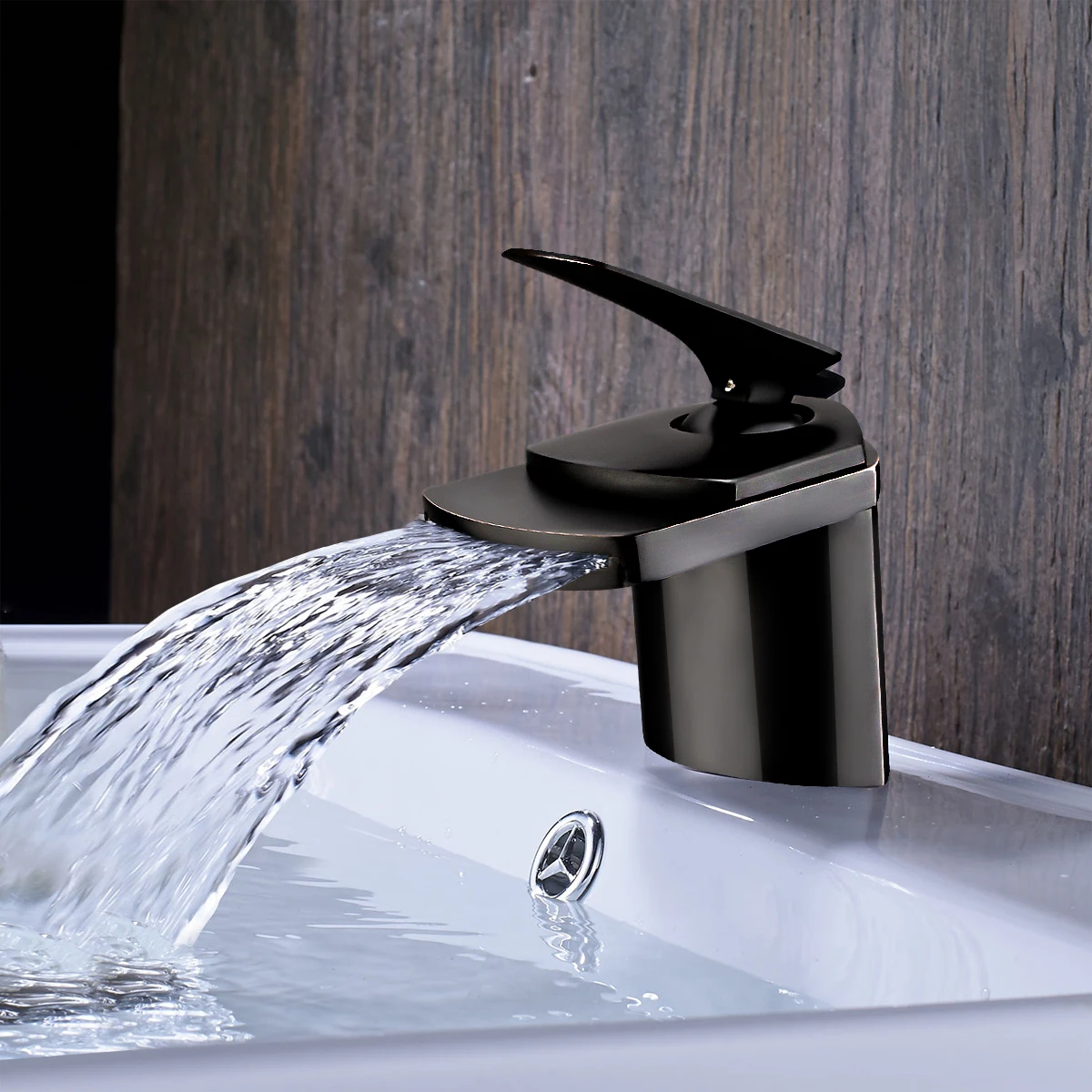 

Xueqin Balck Oil Rubbed Bronze Waterfall Bathroom Basin Faucet Deck Mounted Vanity Single Handle Sink Mixer Tap Cold And Hot