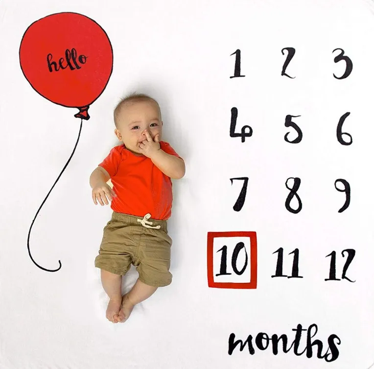 Фон для фотосъемки новорожденных, одеяло для младенцев с изображением красных воздушных шаров и букв, одеяло для месячного роста