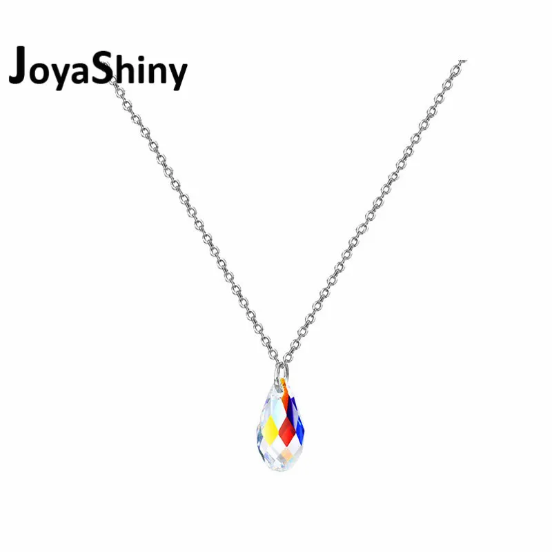 

Joyashiny Simple Beautiful Drop Shape Pendant Necklaces Crystals From Swarovski Silver Color Mini Waterdrop Collare For Women