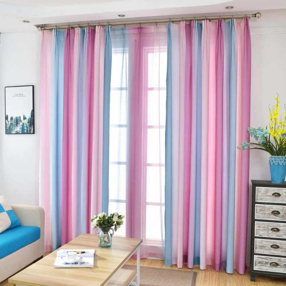 Colorido Arco Iris hermosa cortina de ventana para sala de estar 3D verde azul tul ventana tratamientos elegantes Cortinas de dormitorio