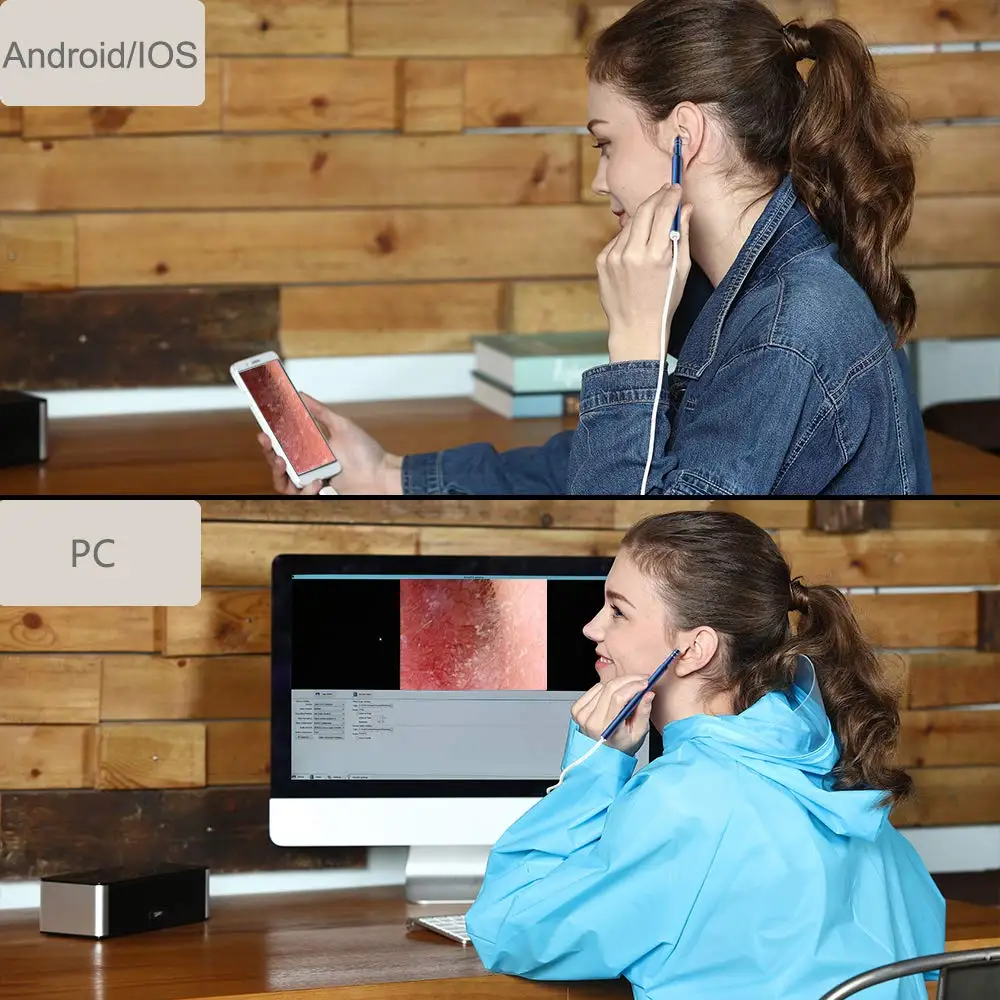 Беспроводной ушной эндоскоп Otoscope с 6 светодиодными лампами Wi Fi Ушная камера