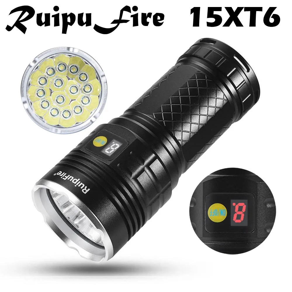 

15 x XM-L T6 LED Power Digital Display Hunting Flashlight USB rechargeble LED flashlight bicycle light new A30