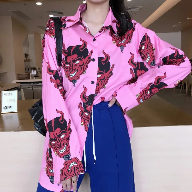 Женская блузка в стиле ретро Harajuku Bf Новинка лета 2019 рубашки с длинными рукавами и