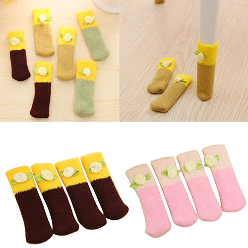 

4 Pcs Knit Home Flower Floor Protector Leg Sleeve Table Chair Foot Cover Socks