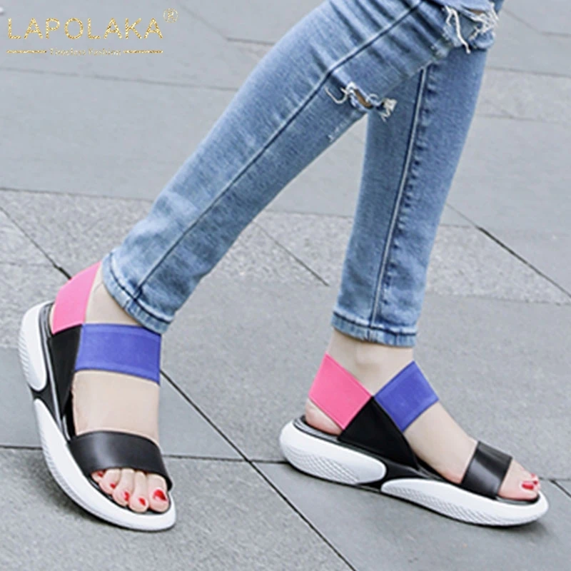 

Lapolaka Fashion Genuine Leather Women Shoes Leisure Fashion Flat With Ankle Strap Summer Sandals Shoes Woman