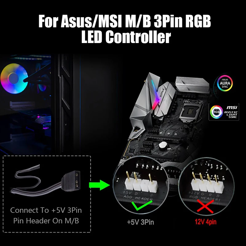 RGB Реобас для ASUS AURA 5 В 3 Pin RGB концентратор синхронизация разветвитель 3Pin коннектор вентилятор для материнской платы волшебный синхронный Реобас ПК