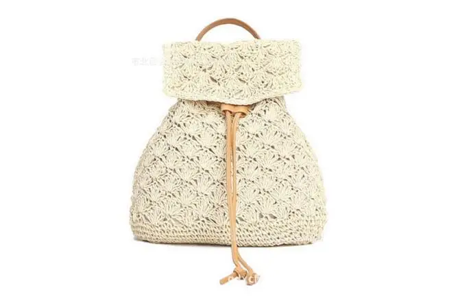 2021 соломы рюкзак Drawstring соломенная сумка выдалбливают школьная трикотажные