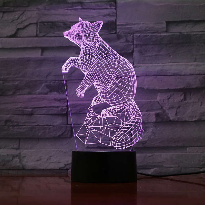 

Animal Raccoon Led Night Light Touch Sensor 7 Color Changing Decorative Lamp Child Kids Baby Kit Nightlight Raccoon 3D Lamp