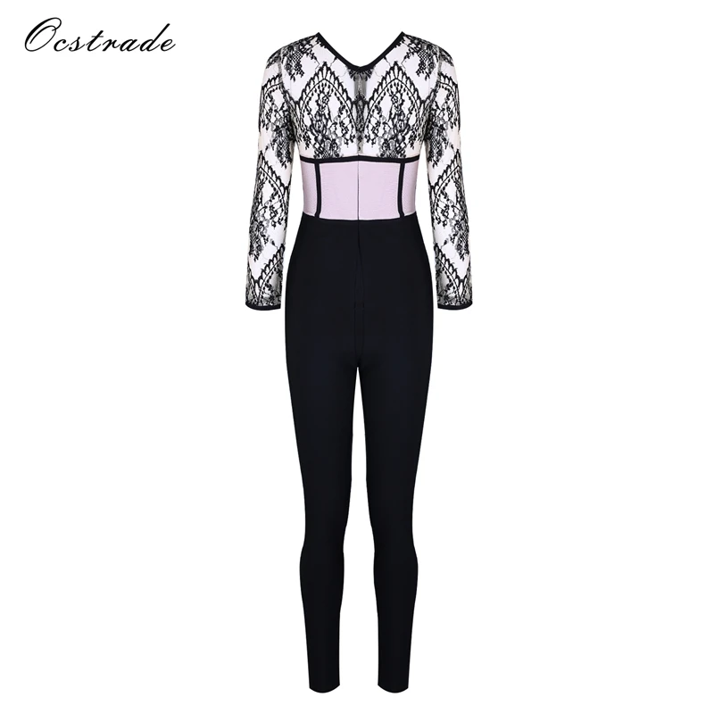 Figura E Nuovo Tute Donna Intera Sexy Da Nero Palestra 2017 Lunga Pizzo Manica Arrivo Rayon Nudo Ocstrade Aderente Fasciatura Fahsion N0OX8nPkw