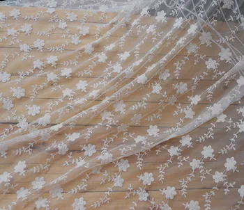 

White Floral embroidered lace fabric cotton embroidered bottom transparent mesh fabric wallpaper background material 150cm