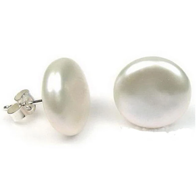 White Sterling Silver Earring Button WomenS 16 mm