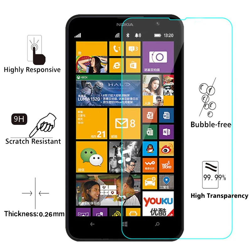 2.5D Закаленное стекло для Microsoft Nokia Lumia 1320 9H Высокое качество Взрывозащищенная
