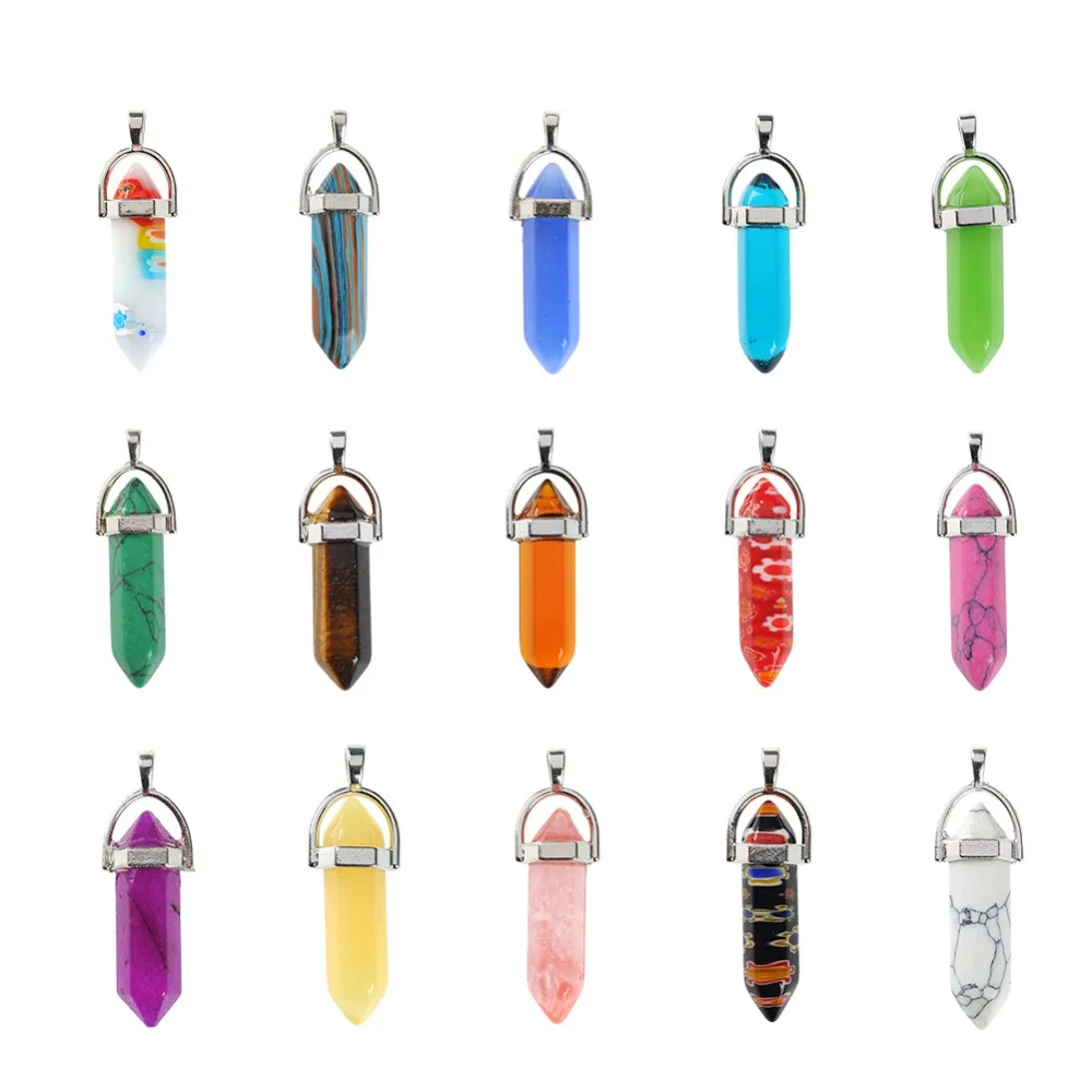 

High quality Bullet Shape Healing Pointed Chakra Beads Quartz Crystal Stone Pendants for DIY Necklace Jewelry Making