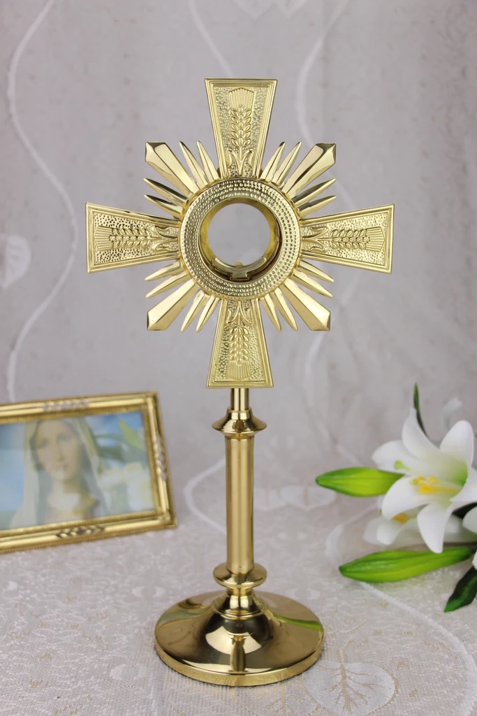 Brass Monstrance Reliquary with Luna for Catholic Church Mass 14.96"H