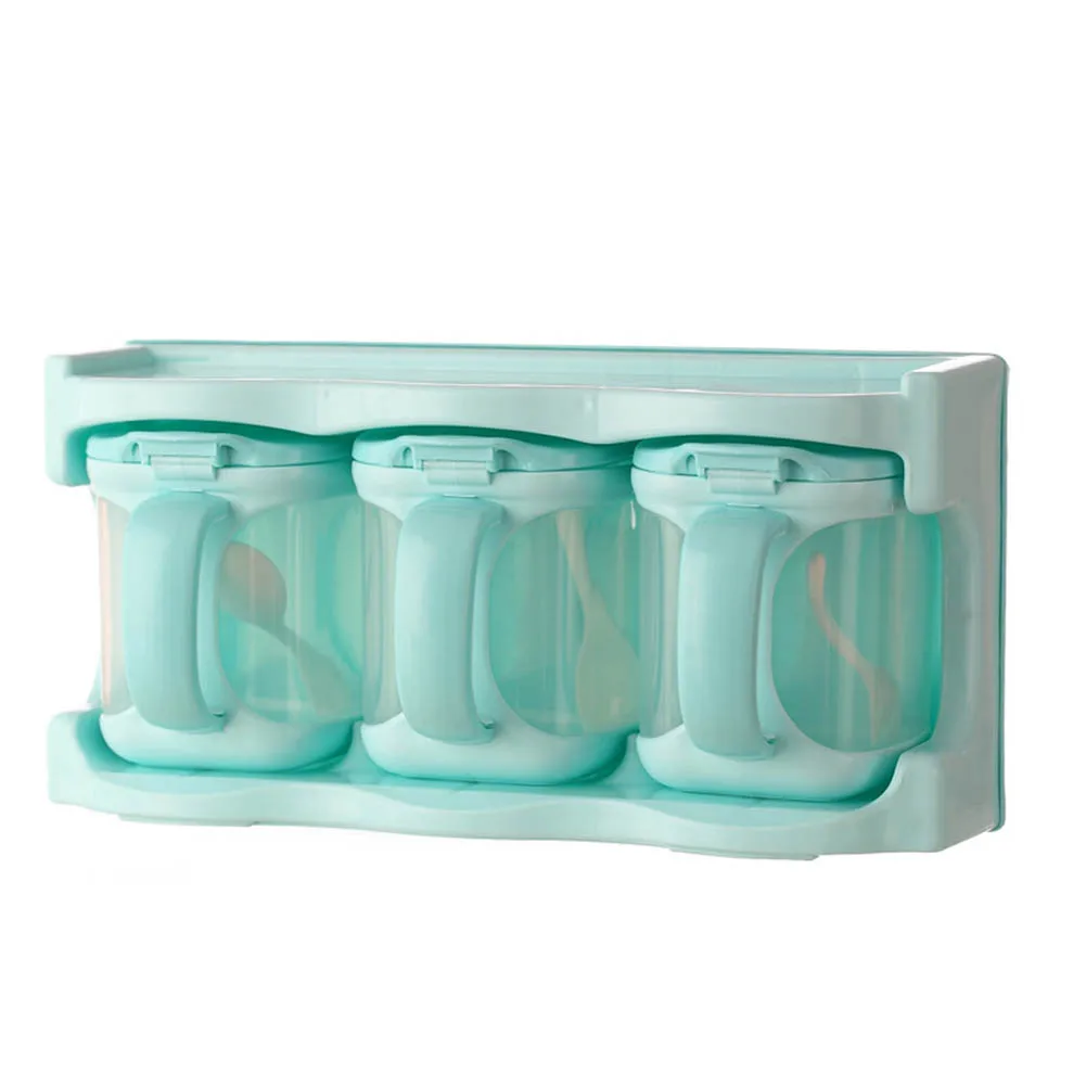 Приправа коробка для хранения контейнерная приправа пластмассовые для приправ банка солонка шейкер ароматизатор контейнер для хранения еды кухня di LAD-распродажа - Цвет: sky blue three grids