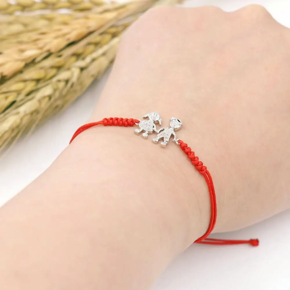 

Silver Color Sweet Cute Lovely Micro CZ Boy and Girls Red Rope Thread Braid Bracelet For Women Love Wish Bracelets Jewelry Gift