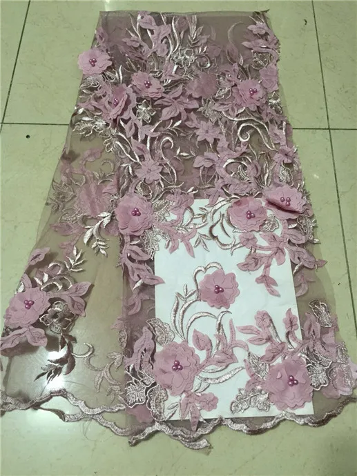 

2018 New African Lace Fabric Baby Pink High Quality 3D Flower French Net Wedding Nigeria Embroidered Party Dress (CD-6-18