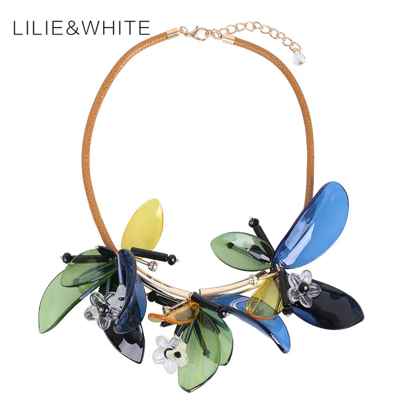 Cool Shine 2017 Elegant Bijoux Femme Flower Beads Choker Necklace Collar Necklace Leather Chain Statement Necklace
