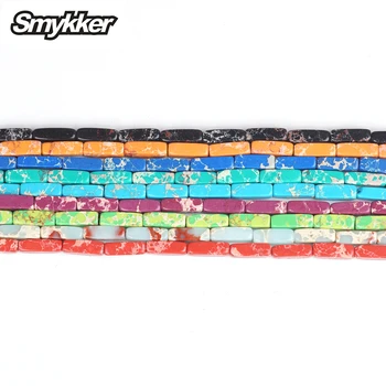 

Colorful Imperial Jasper Stone Bead Emperor Stone Sea Sediment Snakeskin Loose Bead Rectangle 4*13 mm Jewelry Making Accessories