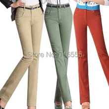 Осень Весна Хлопок Высокая талия полная длина женские повседневные брюки прямые тонкие плюс размер женские брюки jjl0401