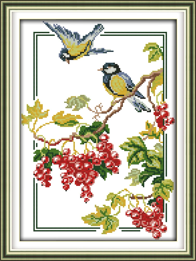 

Birds and berries, counted printed on fabric DMC 14CT 11CT Cross Stitch kits,embroidery needlework Sets Home Decor